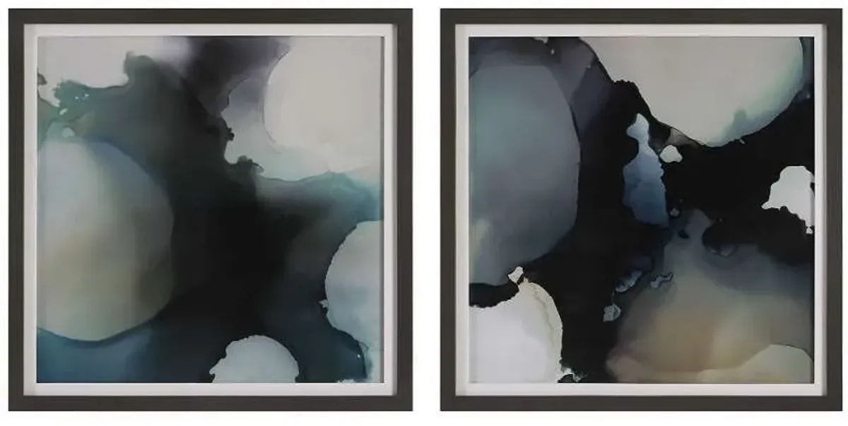 Uttermost Telescopic 2-Piece Black/Blue/White Abstract Framed Print Set