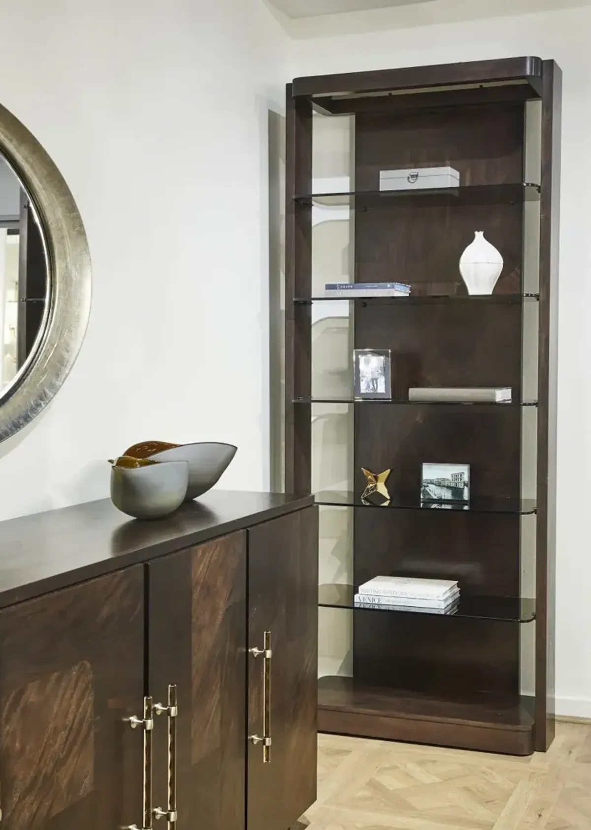 Casa Inspirata Madras Bookcase in Brunette Dark Brown Wood Finish