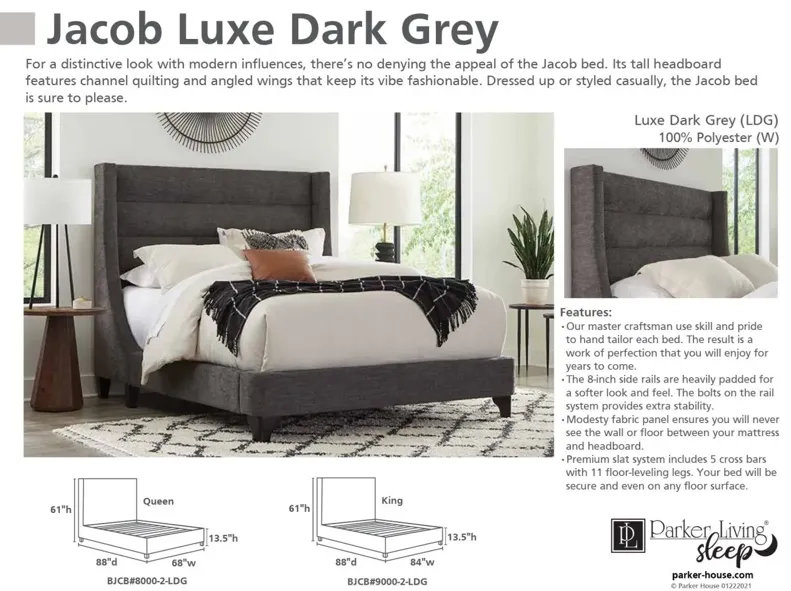 QUEEN HEADBOARD LUXE DARK GREY JACOB