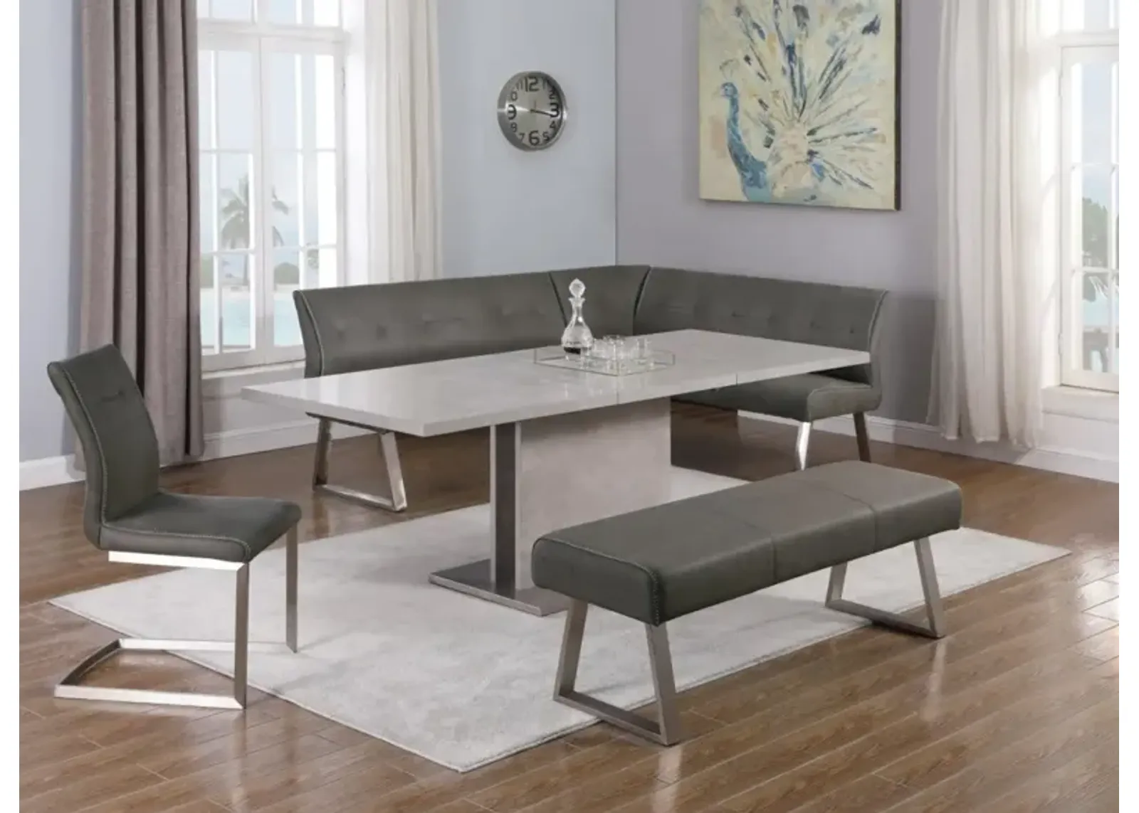 Chintaly Kalinda Contemporary Dining Set with Extendable Table & 4 Upholstered Chairs