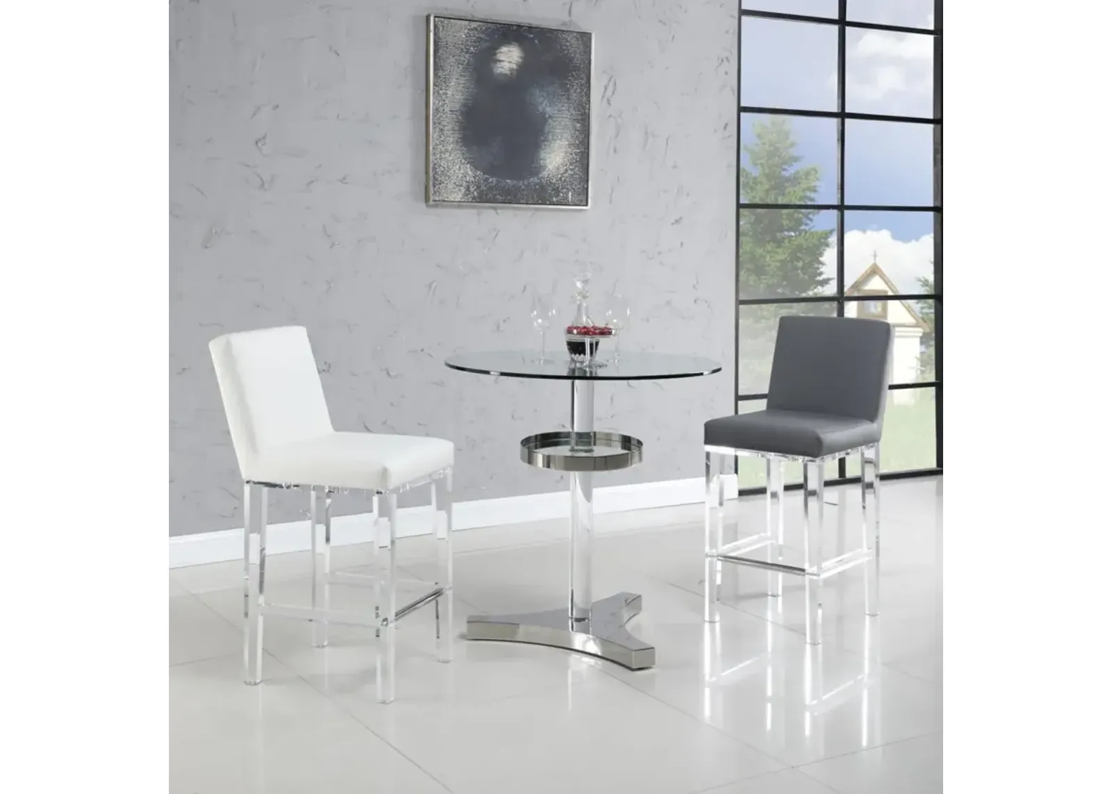 Chintaly Contemporary Counter-Height Table with Clear Round Glass Top