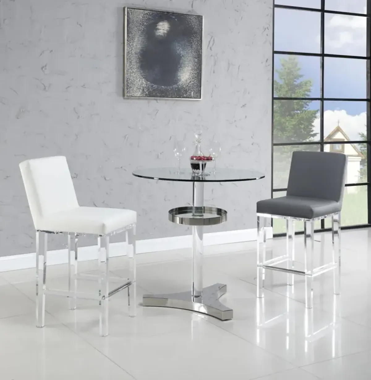 Chintaly Contemporary Counter-Height Table with Clear Round Glass Top