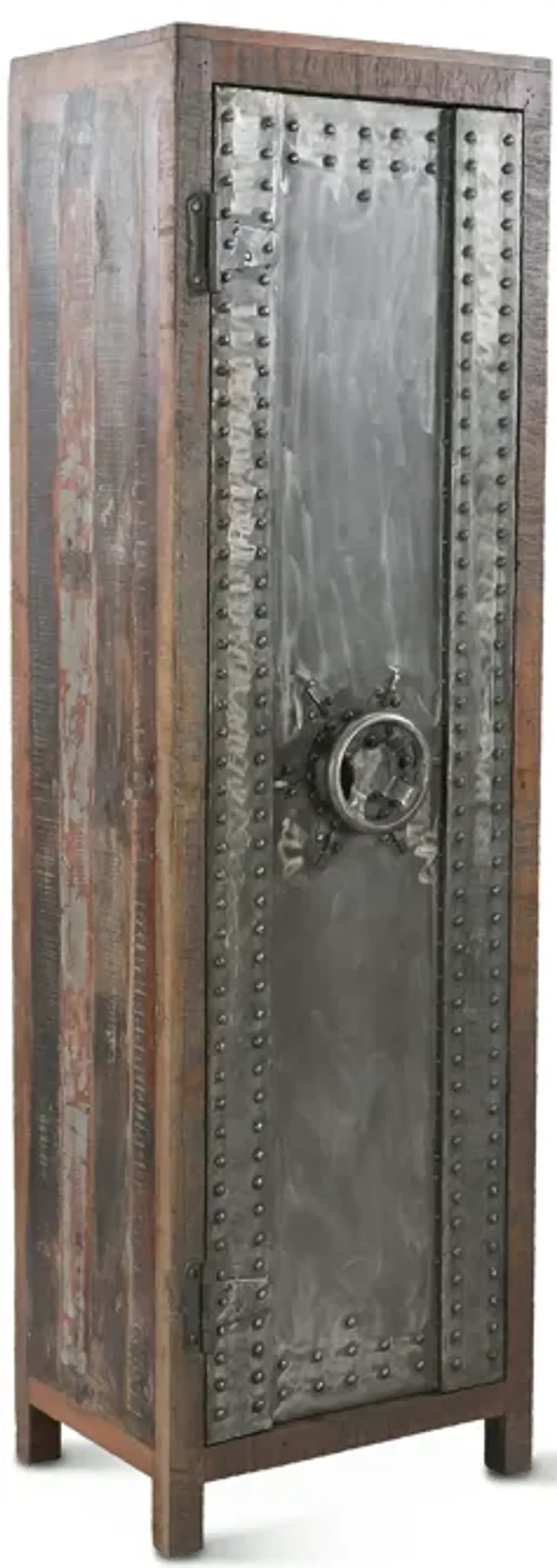 Home Trends Design Steampunk Vault Style Industrial Teak Wood Tall Cabinet