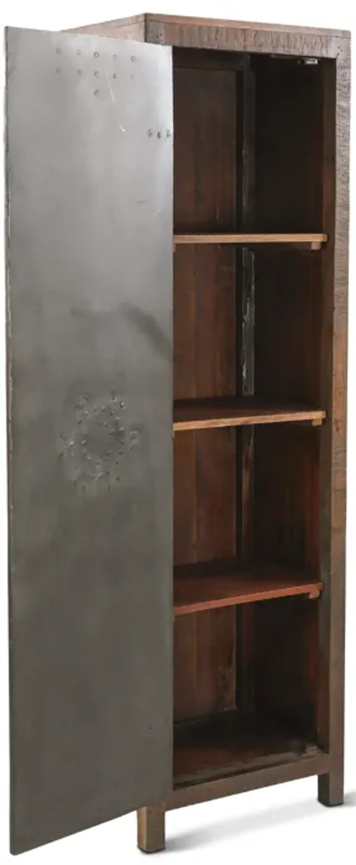 Home Trends Design Steampunk Vault Style Industrial Teak Wood Tall Cabinet