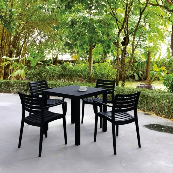 Compamia Artemis Resin Square Dining Set with 4 Arm Chairs Black