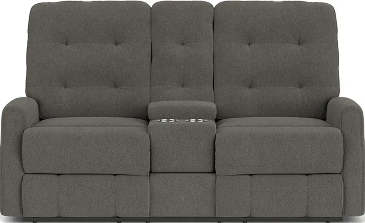 Flexsteel Devon Coal Reclining Loveseat with Console