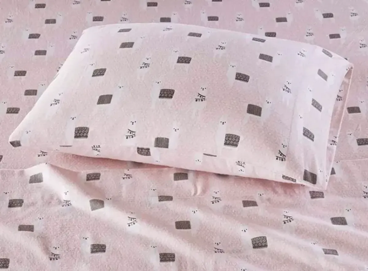 Olliix Intelligent Design Queen Pink Llamas Cozy Soft Cotton Novelty Print Flannel Sheet Set