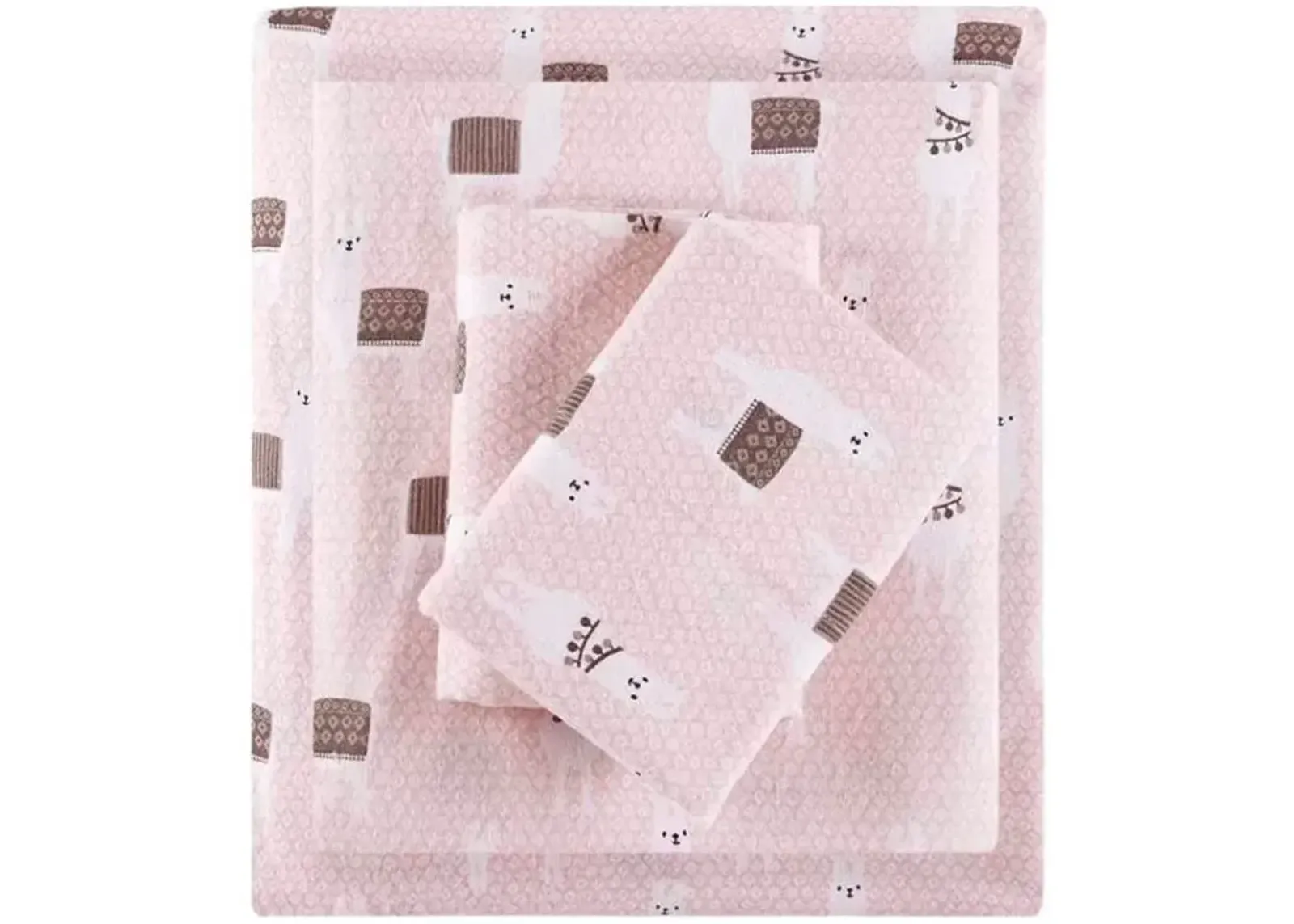 Olliix Intelligent Design Queen Pink Llamas Cozy Soft Cotton Novelty Print Flannel Sheet Set