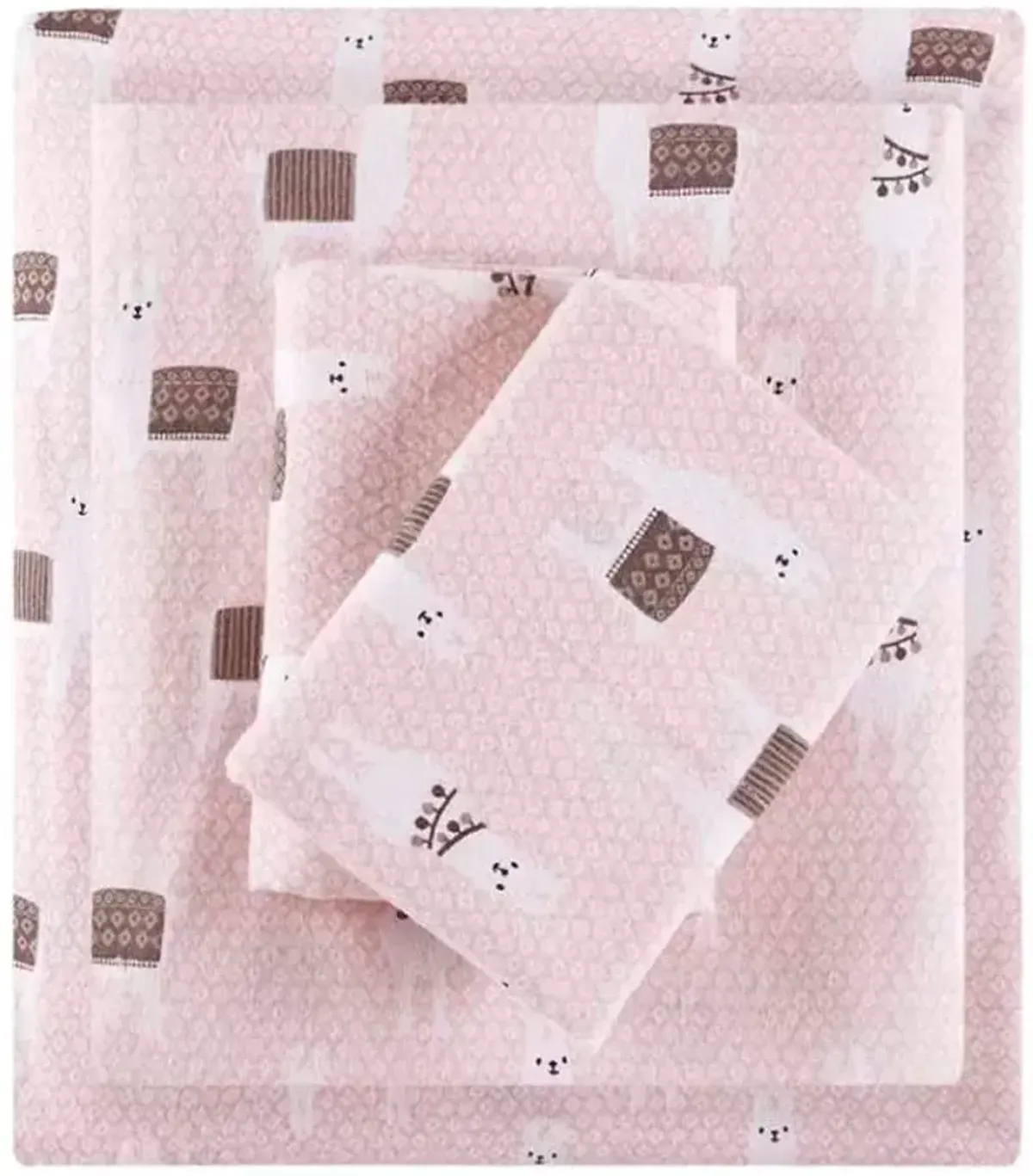 Olliix Intelligent Design Queen Pink Llamas Cozy Soft Cotton Novelty Print Flannel Sheet Set