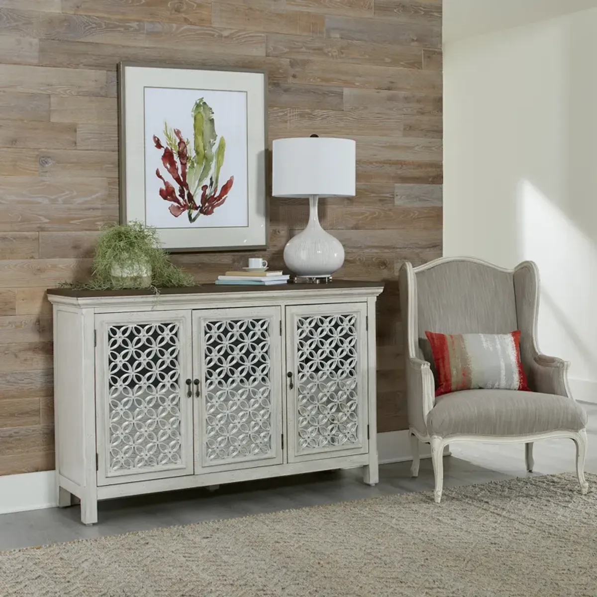 Liberty Furniture Westridge Antique White/Wire Brushed Gray Accent Cabinet