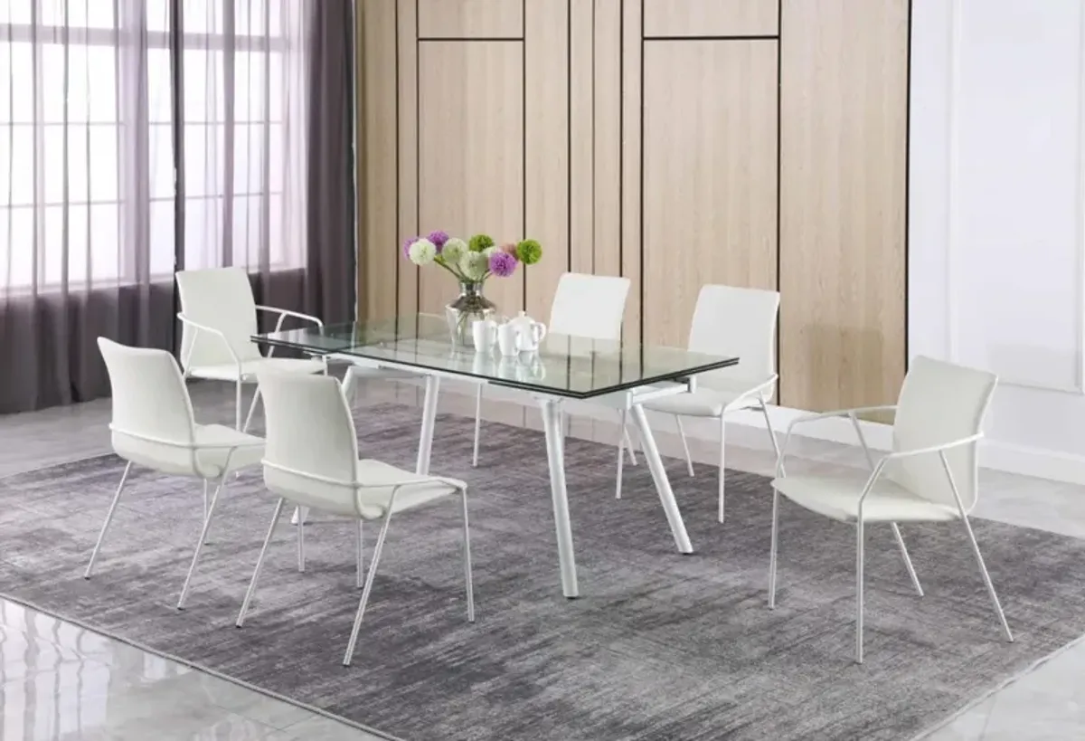 Chintaly Alicia Contemporary Dining Set with Extendable Glass Table with 4 Side Chairs & 2 Arm Chairs