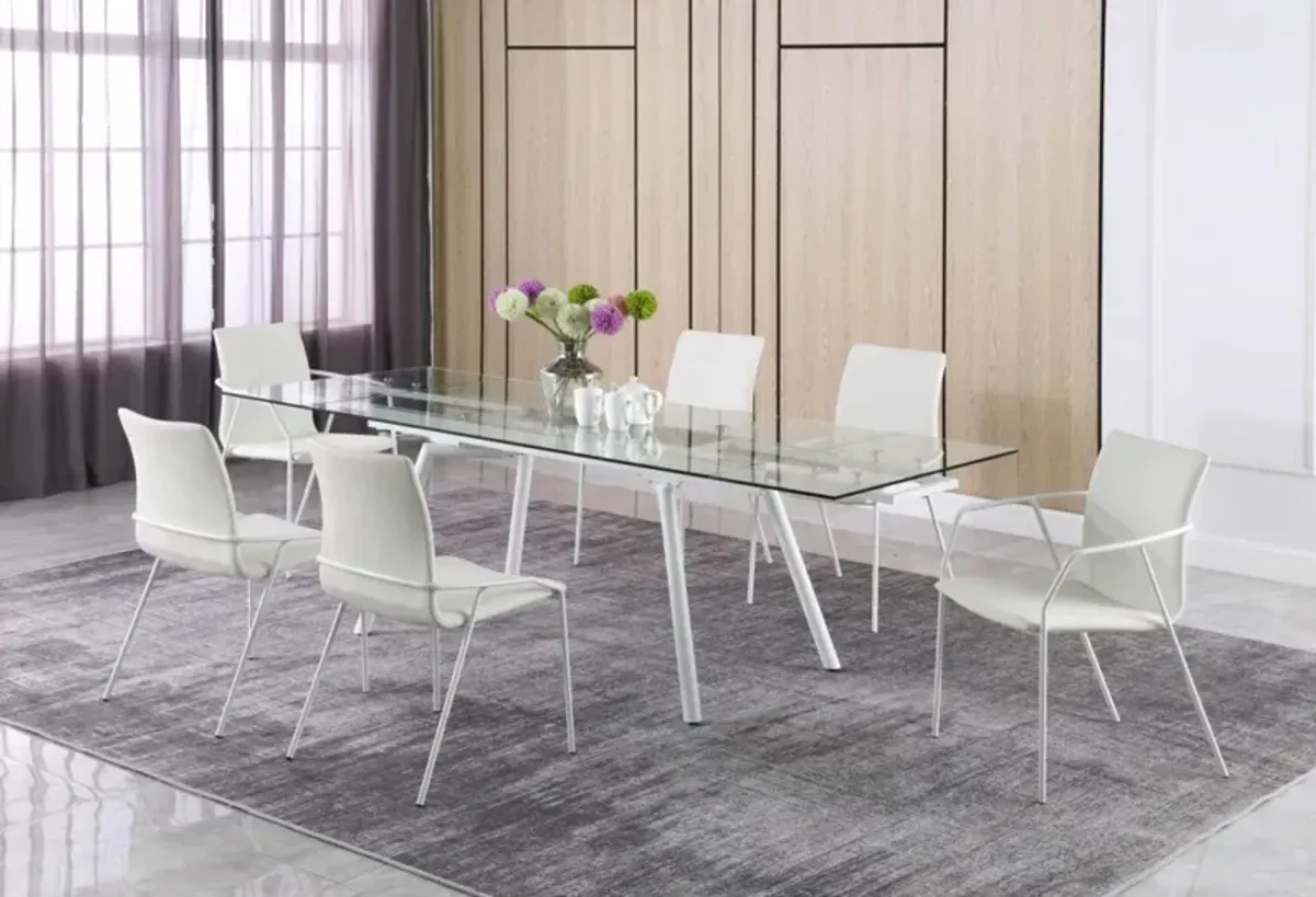 Chintaly Alicia Contemporary Dining Set with Extendable Glass Table with 4 Side Chairs & 2 Arm Chairs