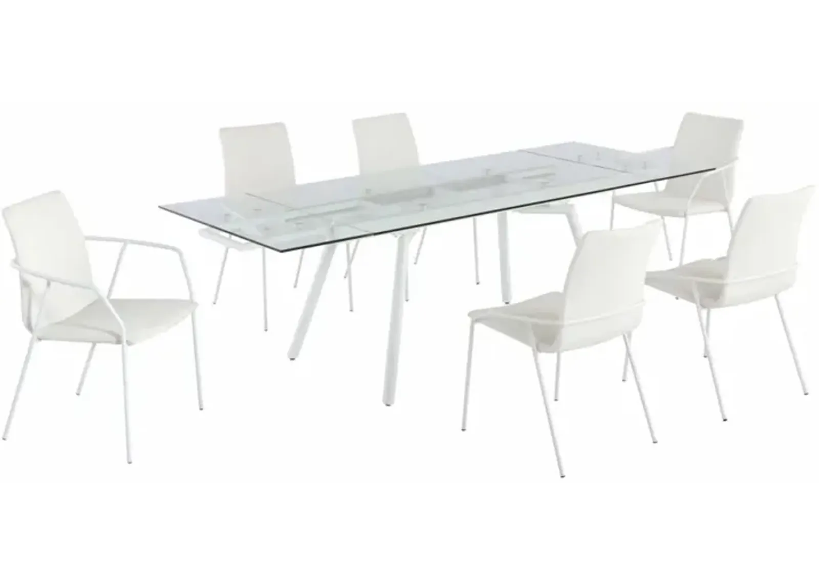 Chintaly Alicia Contemporary Dining Set with Extendable Glass Table with 4 Side Chairs & 2 Arm Chairs