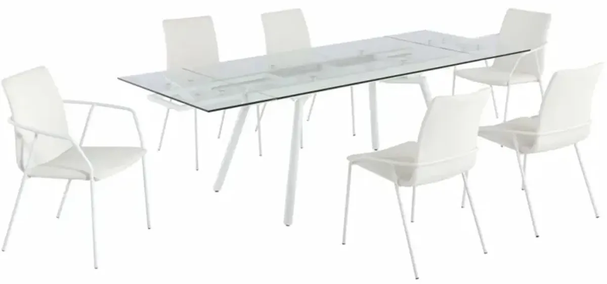 Chintaly Alicia Contemporary Dining Set with Extendable Glass Table with 4 Side Chairs & 2 Arm Chairs