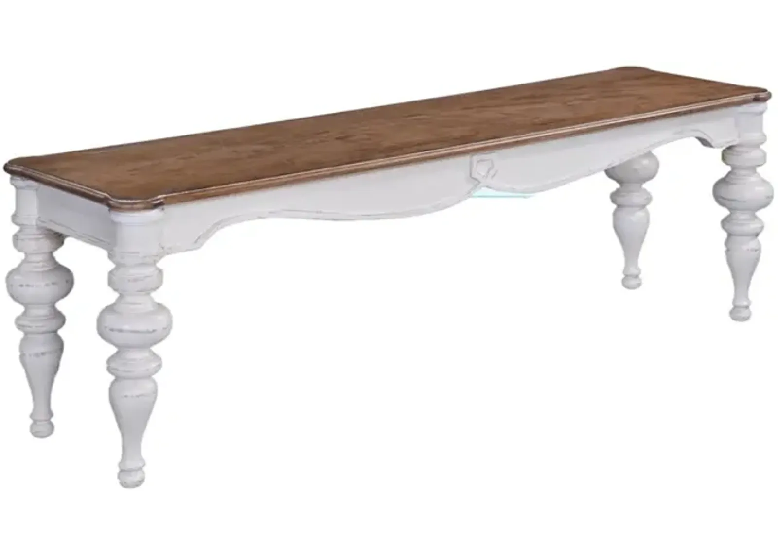 Noble Furniture Portico Dining Bench with Antique White Legs with a Beachwood Seat