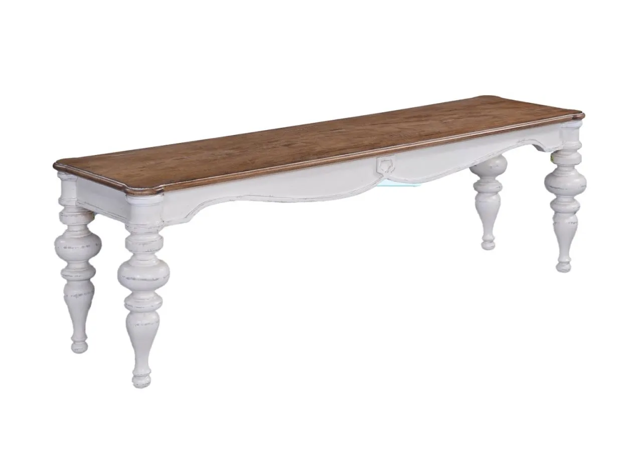 PORTICO DINING BENCH WITH ANTIQUE WHITE LEGS WITH A BEACHWOOD SEAT