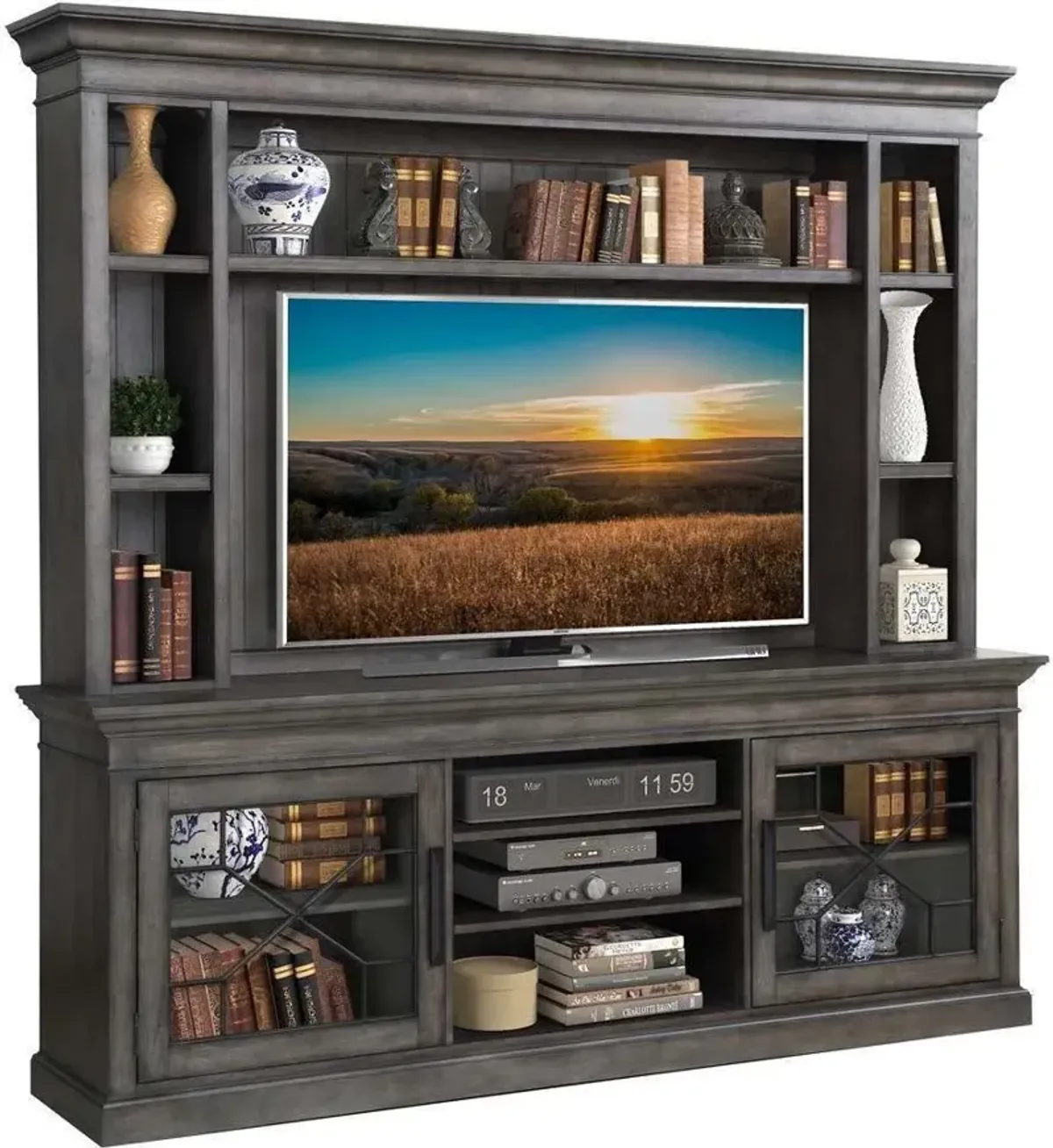 92 IN. CONSOLE WITH HUTCH & BACKPANEL SMOKEY GREY SUNDANCE