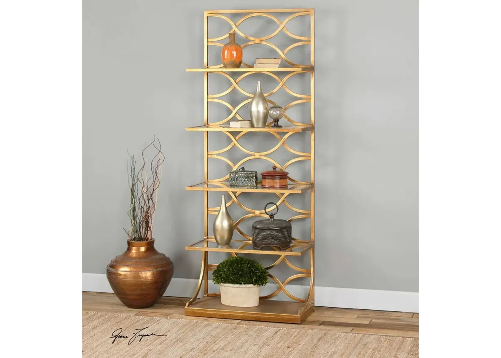 Uttermost Lashaya Gold Etagere Bookcase