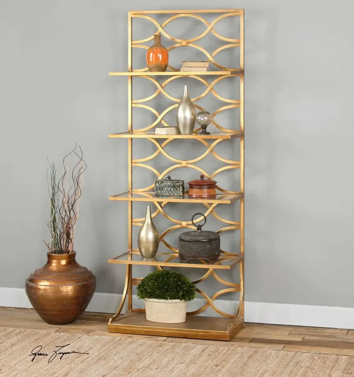 Uttermost Lashaya Gold Etagere Bookcase