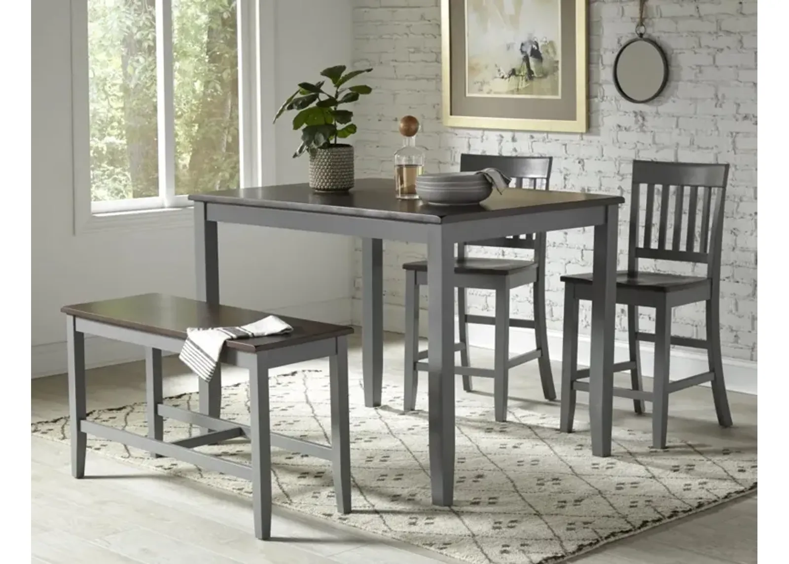 Jofran Decatur Lane Table with 2 Stools, Bench Grey Autumn Brown