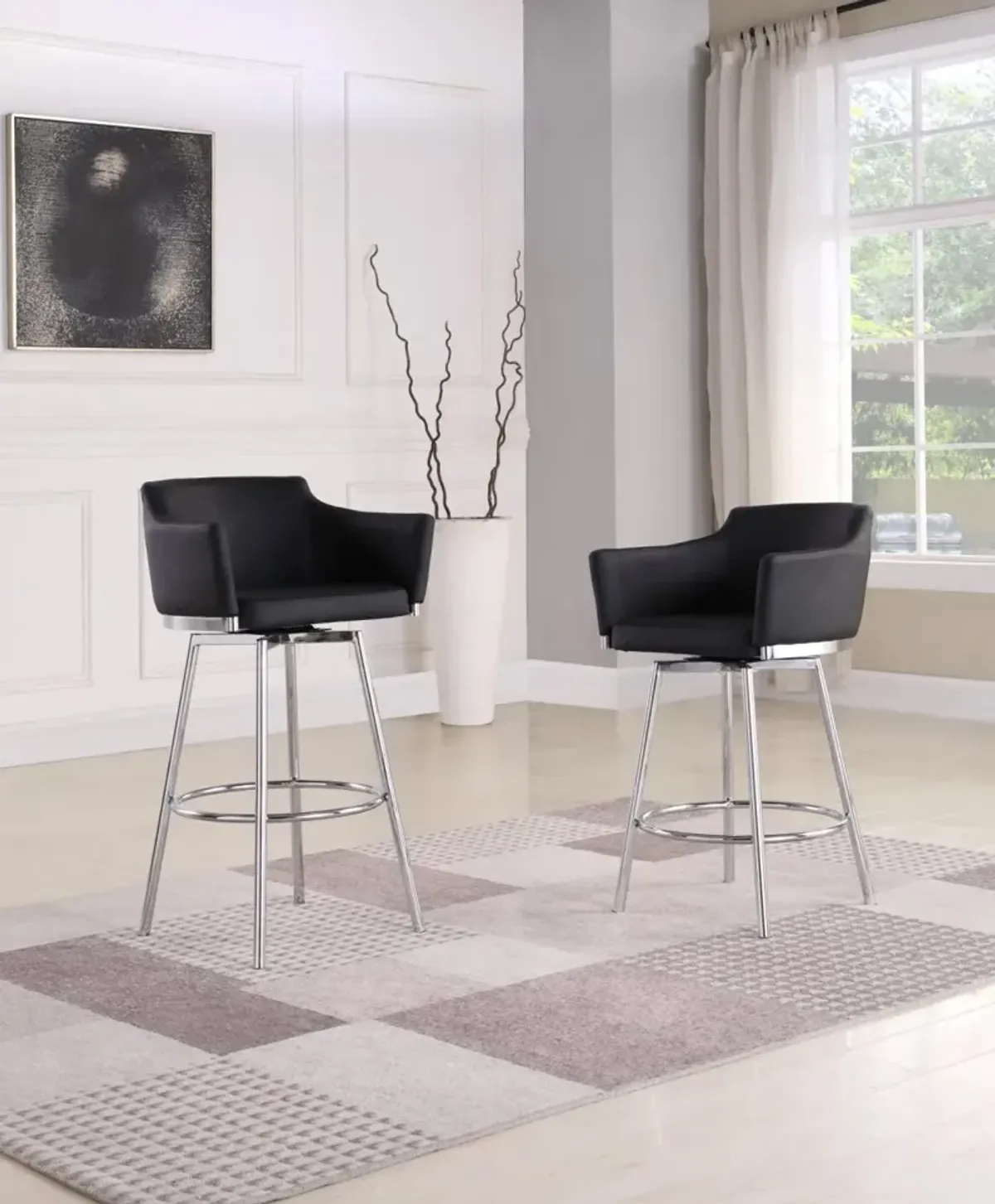 Chintaly Dusty Black Modern Club Bar Stool with Memory Swivel