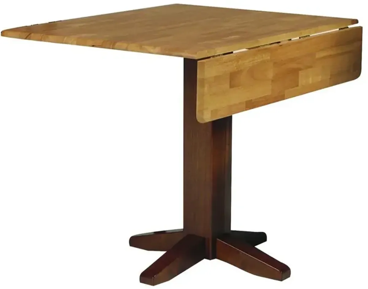 John Thomas Dining Essentials 36 Inch Square Drop Leaf Pedestal Table in Cinnamon & Espresso