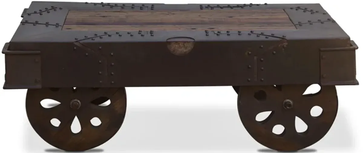 Home Trends Design Vintage Industrial 48-Inch Reclaimed Iron Wheeled Coffee Table