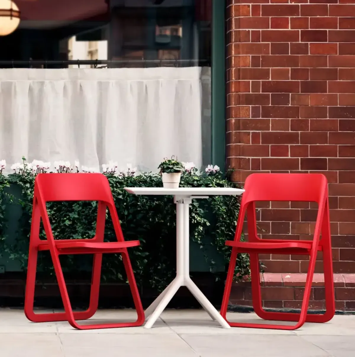 Compamia Dream Folding White & Red Outdoor Bistro Table Set