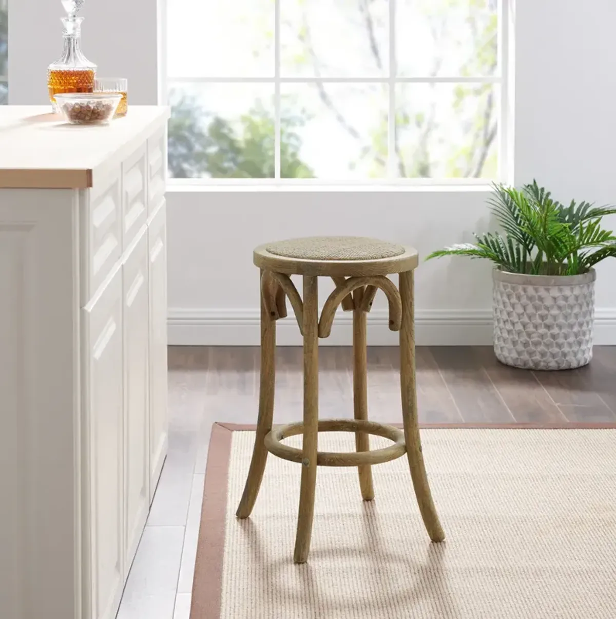 Linon Rae Rattan Seat Backless Counter Stool