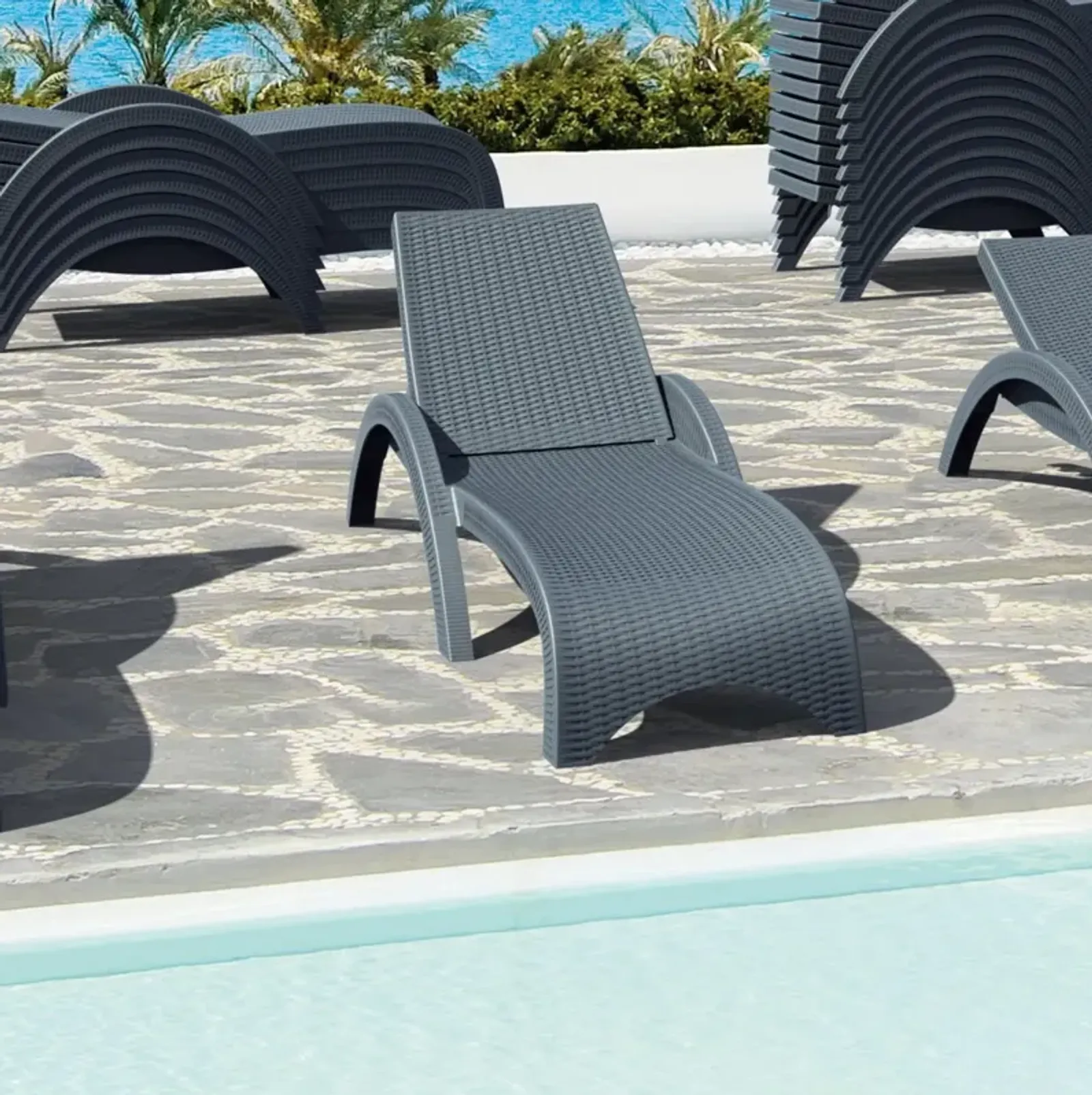 Compamia Miami Resin Wickerlook Chaise Lounge Chair Dark Gray