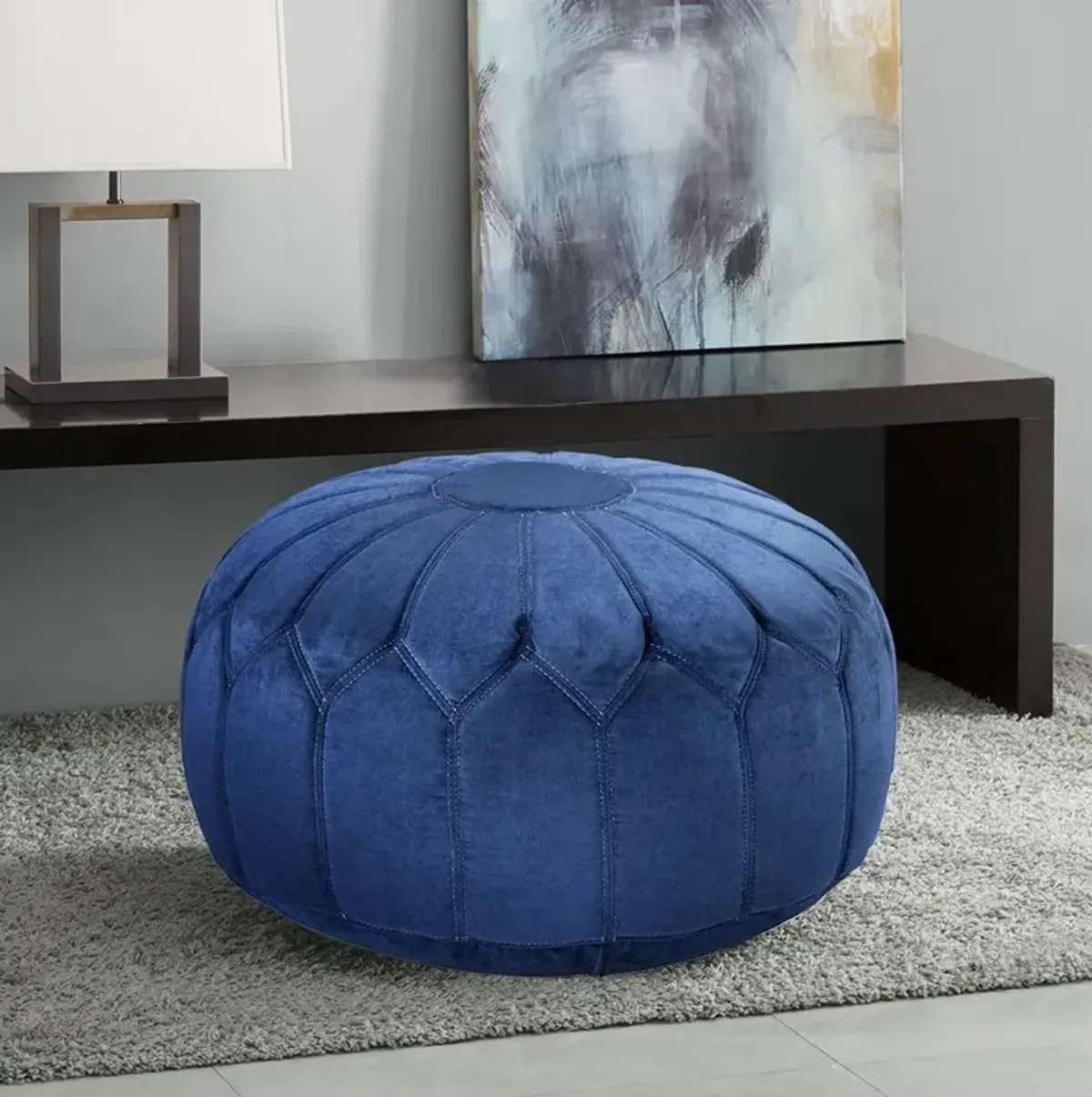 Olliix Madison Park Blue Kelsey Round Pouf Ottoman