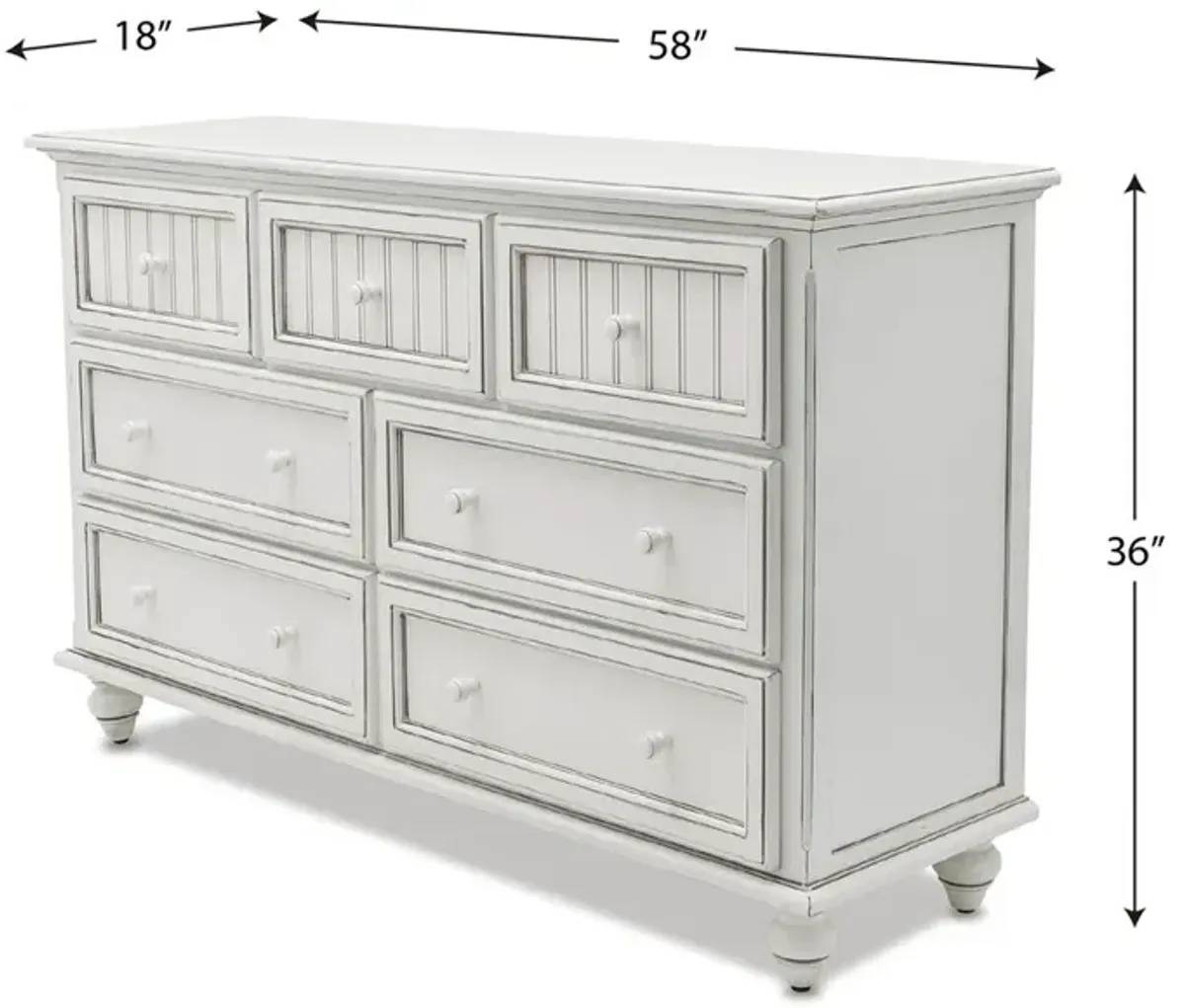 Seawinds Monaco 7-Drawer Dresser Blanc Finish