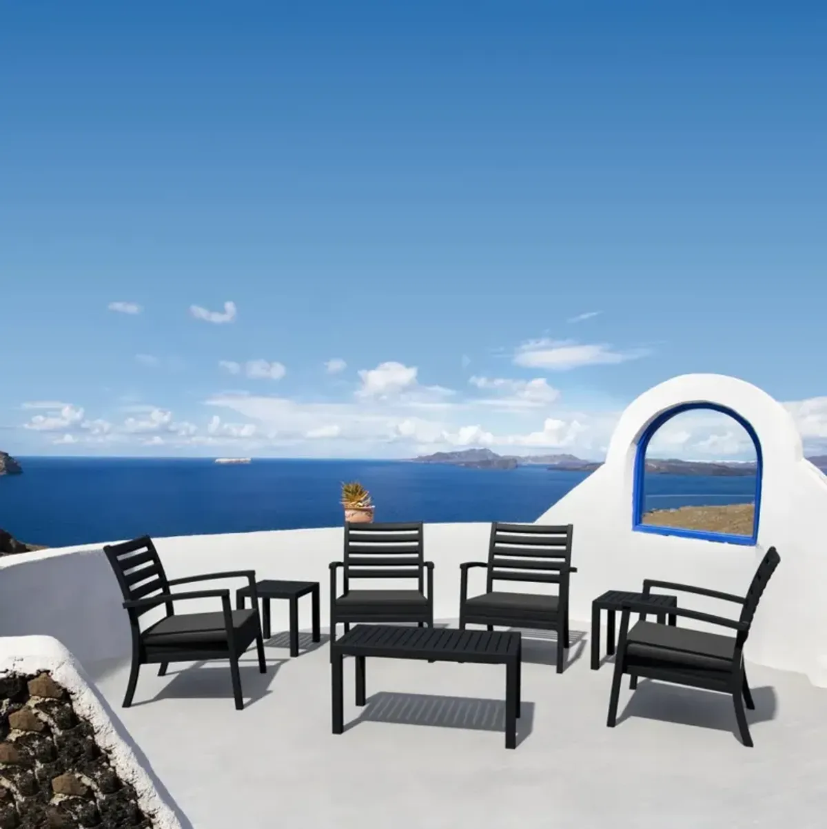 Compamia Artemis XL Club Outdoor Patio Seating Set 7-Piece Black with Sunbrella Charcoal Cushions