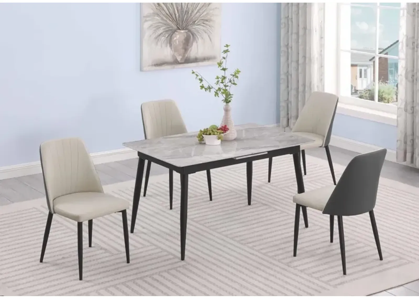 Chintaly Judith Contemporary Dining Set with Extendable Table & 2-Tone Chairs