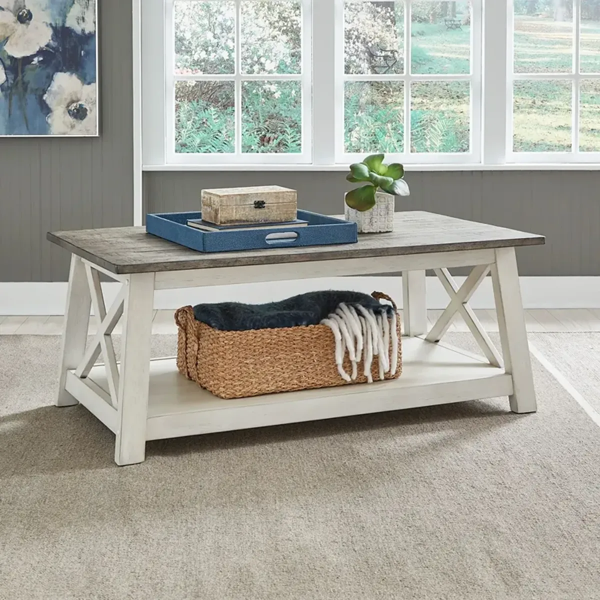 Liberty Furniture Laurel Bluff White/Dust Grey Rectangular Cocktail Table