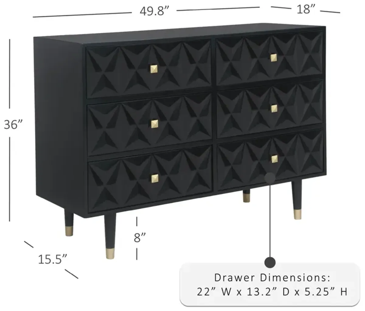 Linon 6-Drawer Geo Texture Dresser Black