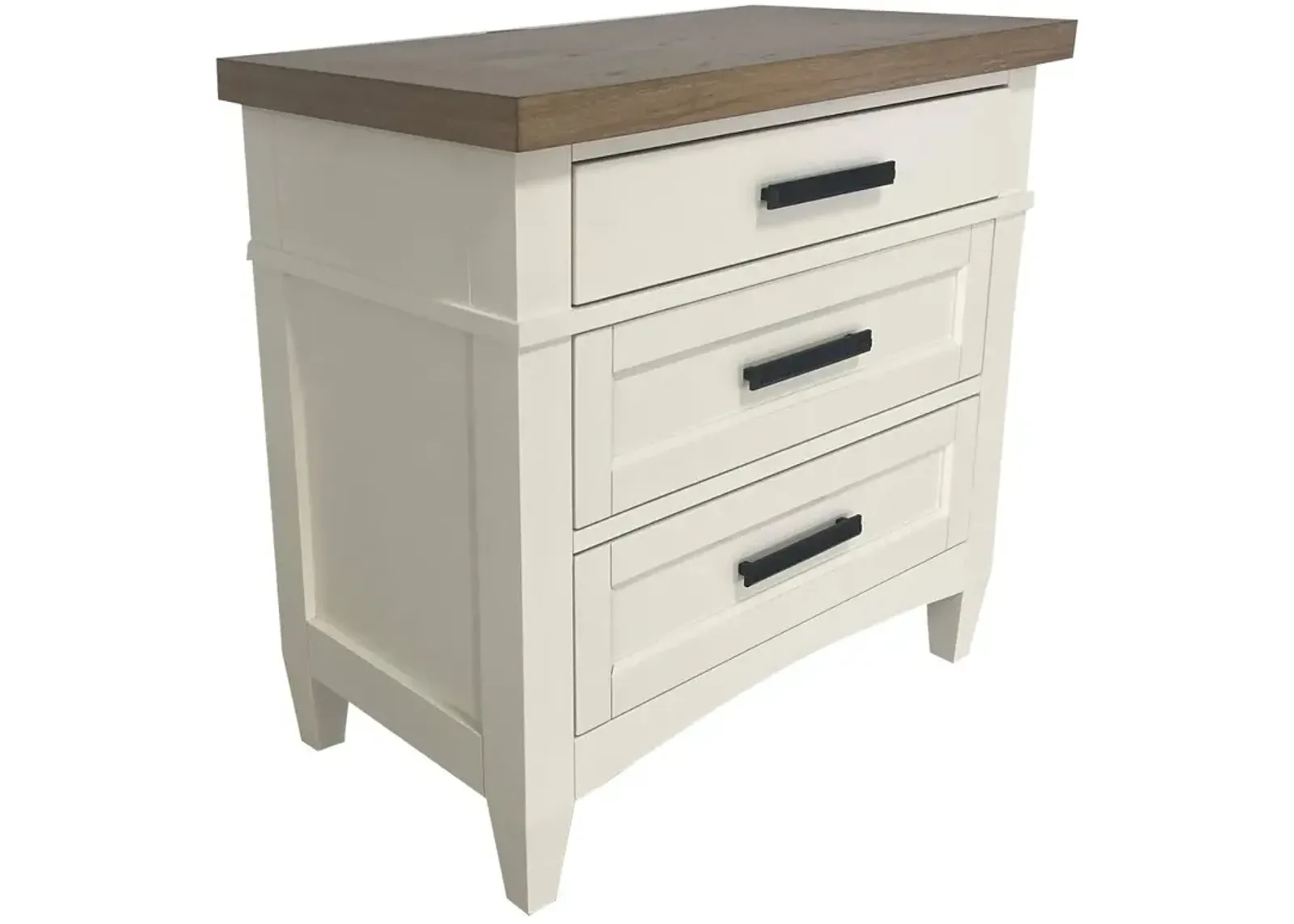 Parker House Americana Modern Cotton 3-Drawer Nightstand with Weathered Natural Top & USB