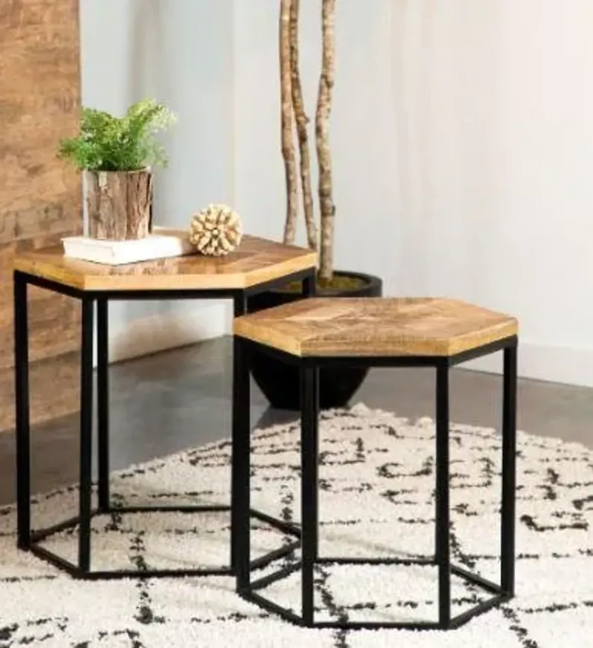 Coaster Adger 2-Piece Hexagonal Nesting Tables Natural & Black