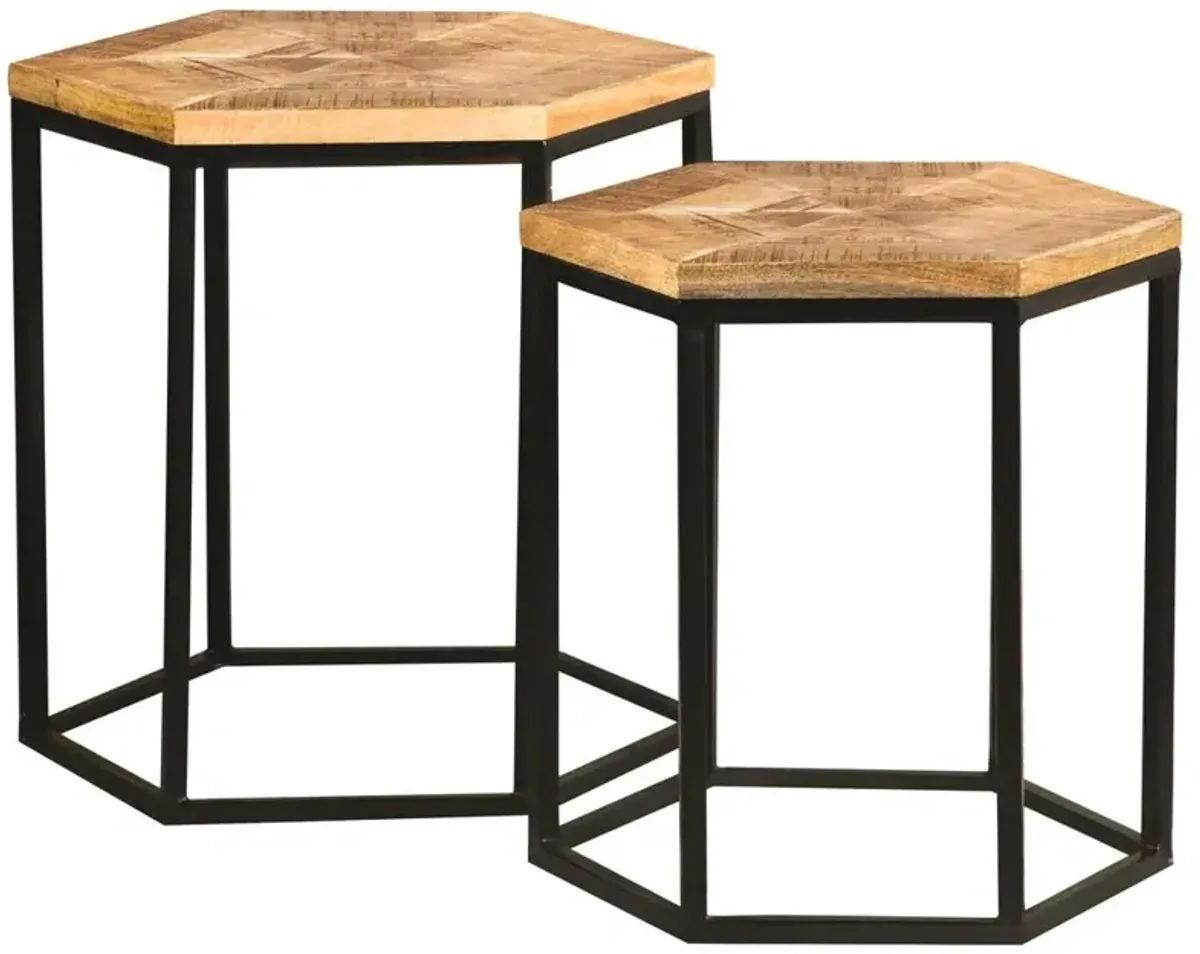 Coaster Adger 2-Piece Hexagonal Nesting Tables Natural & Black