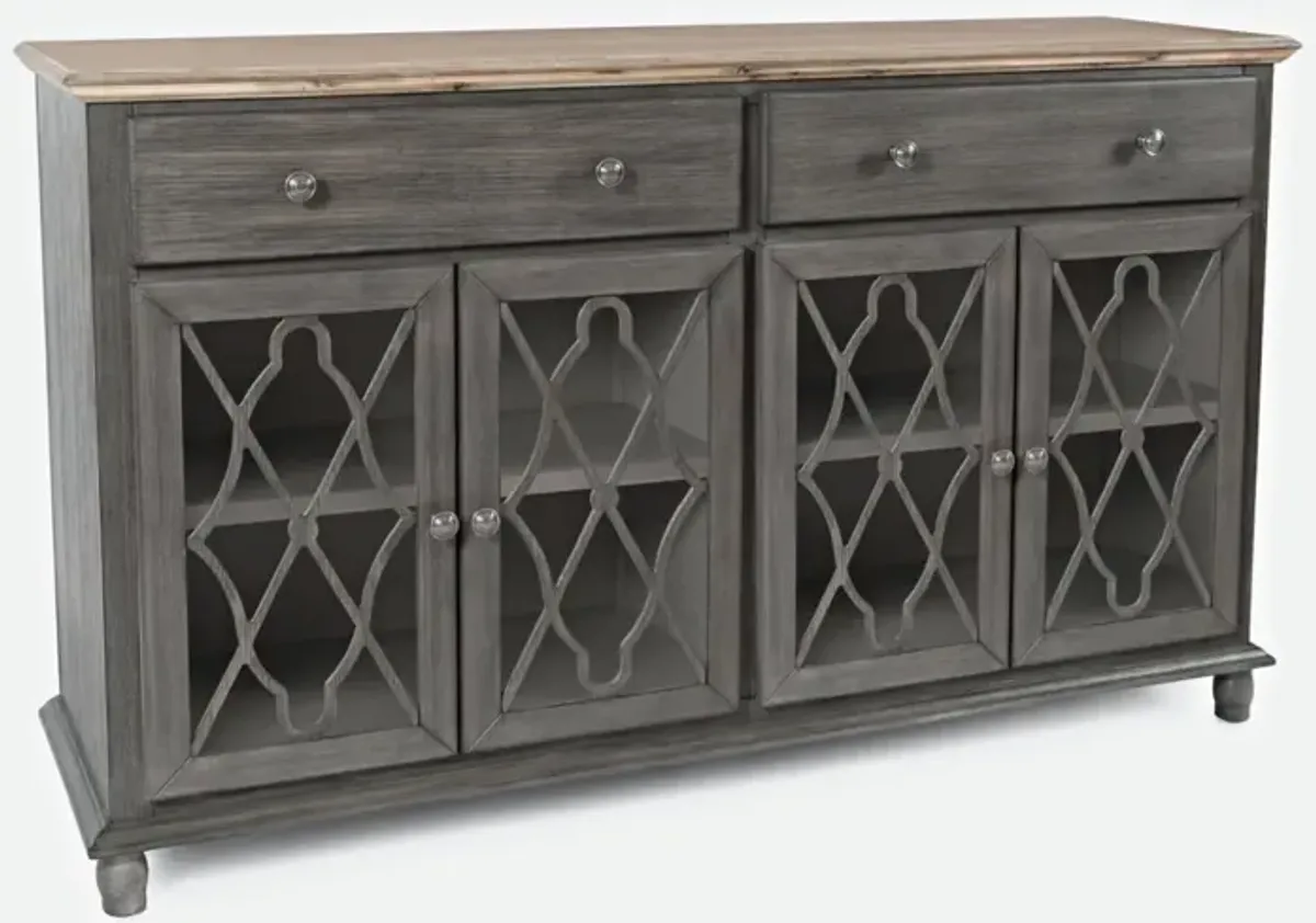 Jofran Aurora Hills 4-Door Accent Cabinet Brushed Grey Bisque