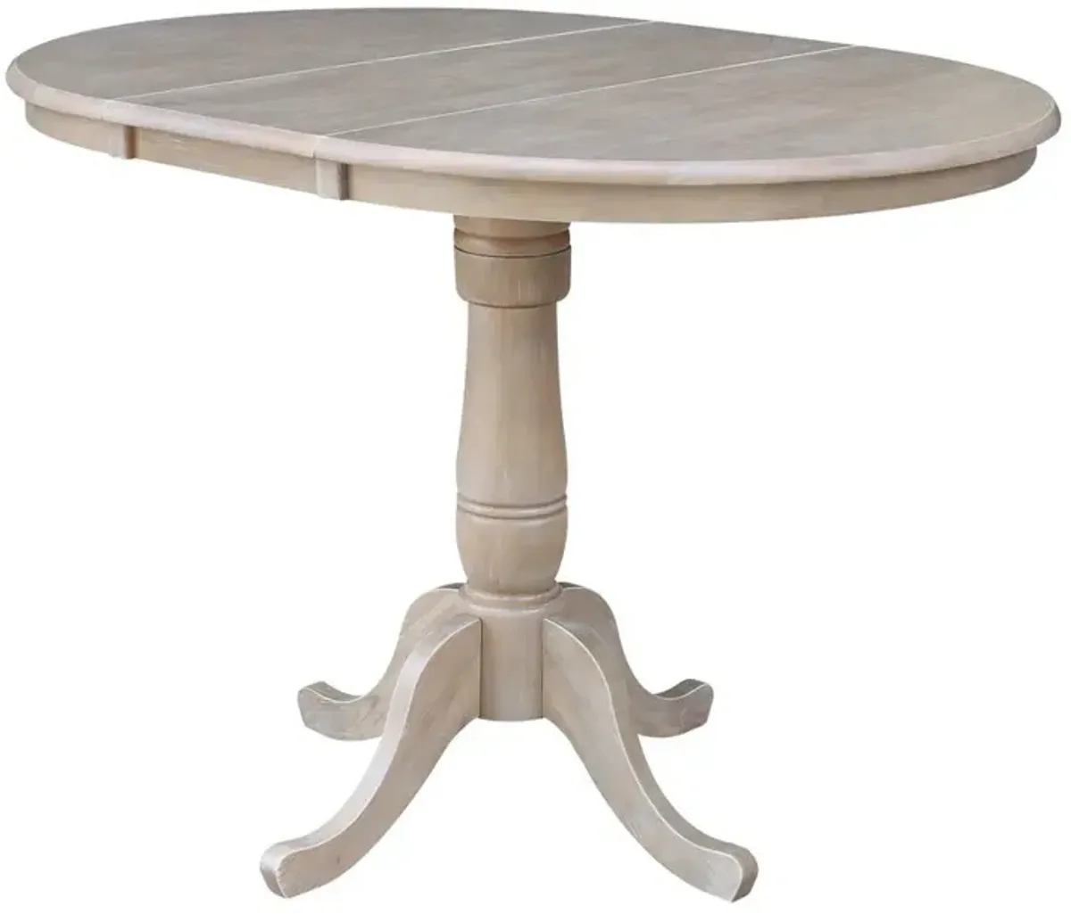 DINING ESSENTIALS 36 INCH EXTENSION TABLE WITH 36 INCH TRADITIONAL PEDESTAL BASE IN TAUPE GRAY