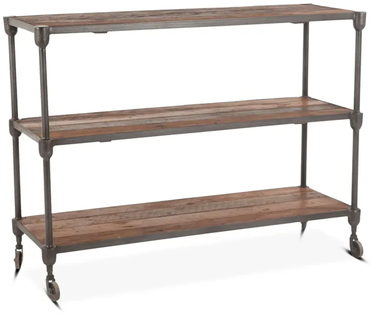 Home Trends Design Industrial Teak 50 Inch Reclaimed Console Table with Gray Zinc Wheels