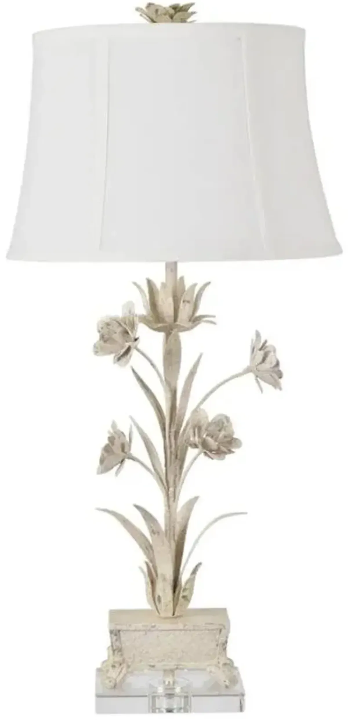 Crestview Pinehurst Tole Distressed White Flowers Table Lamp