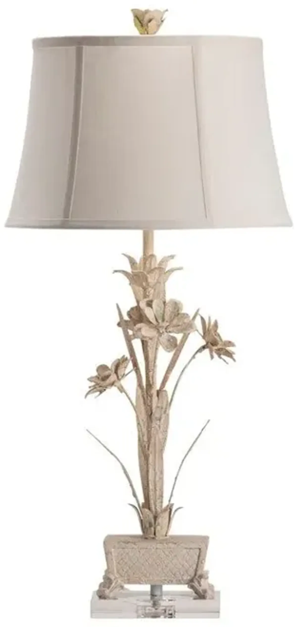 Crestview Pinehurst Tole Distressed White Flowers Table Lamp