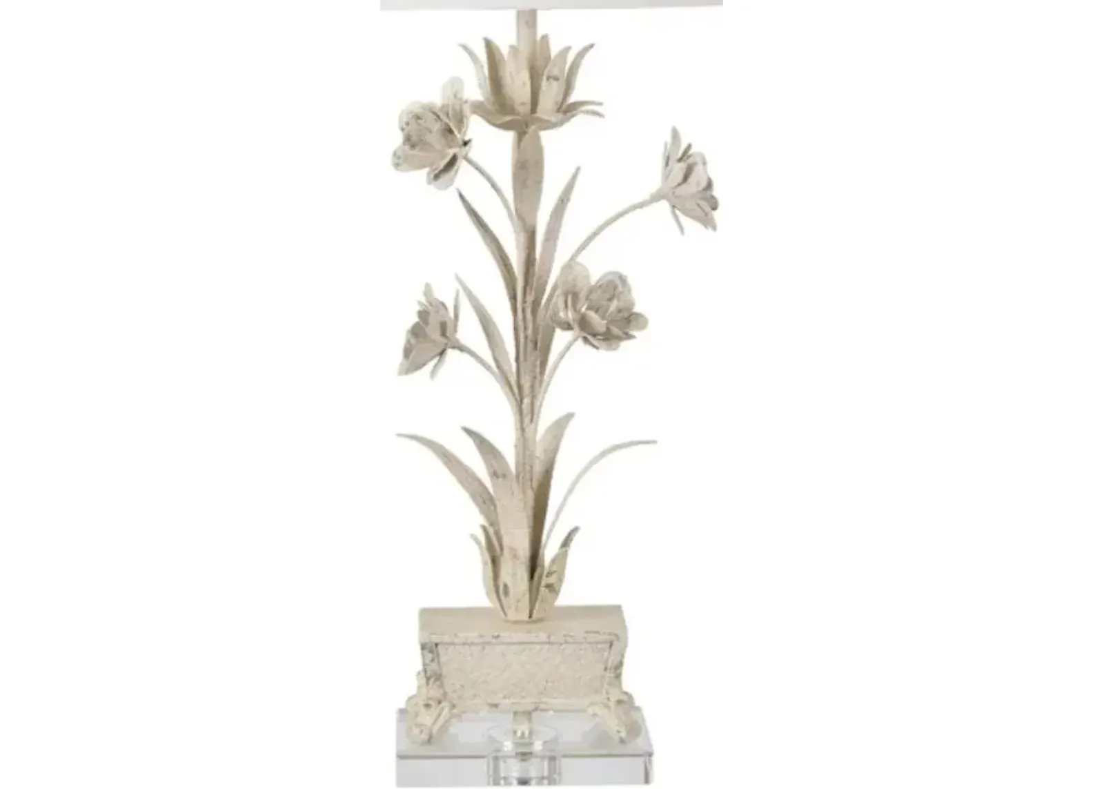 Crestview Pinehurst Tole Distressed White Flowers Table Lamp