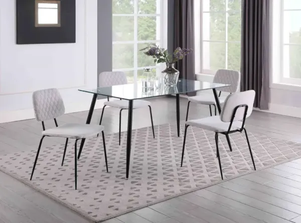 Chintaly Bertha Contemporary Dining Set with Rectangular Glass Table & 4 Chairs