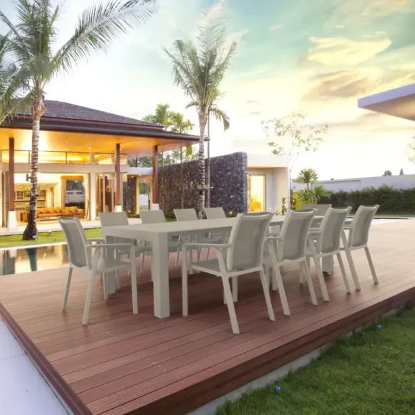 Compamia Pacific 11-Piece Outdoor Dining Set with Extension Table & Sling Arm Chairs Taupe Frame Taupe Sling