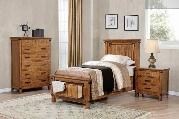 Brenner Wood Twin Storage Panel Bed Rustic Honey