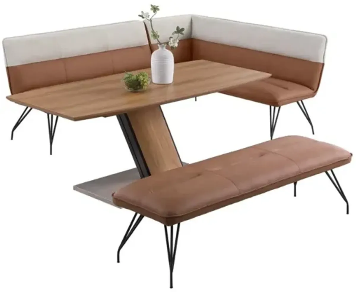 LILLIAN MODERN WOODEN DINING SET WITH EXTENDABLE TABLE NOOK & BENCH