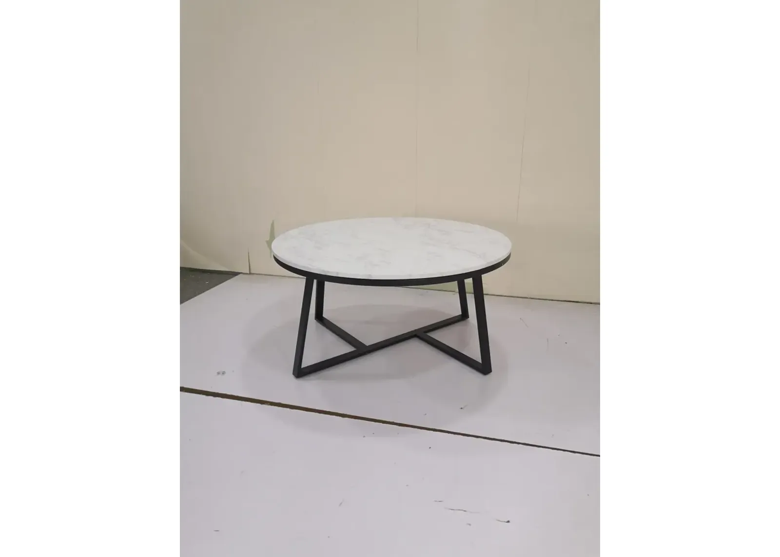 Coaster Hugo Round Faux Marble Coffee Table White & Matte Black